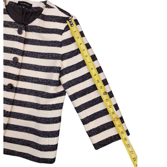 TALBOTS Tweed Woven Blazer Jacket 8 Ladies Cream Black Striped Work Career Coat - Picture 10 of 14